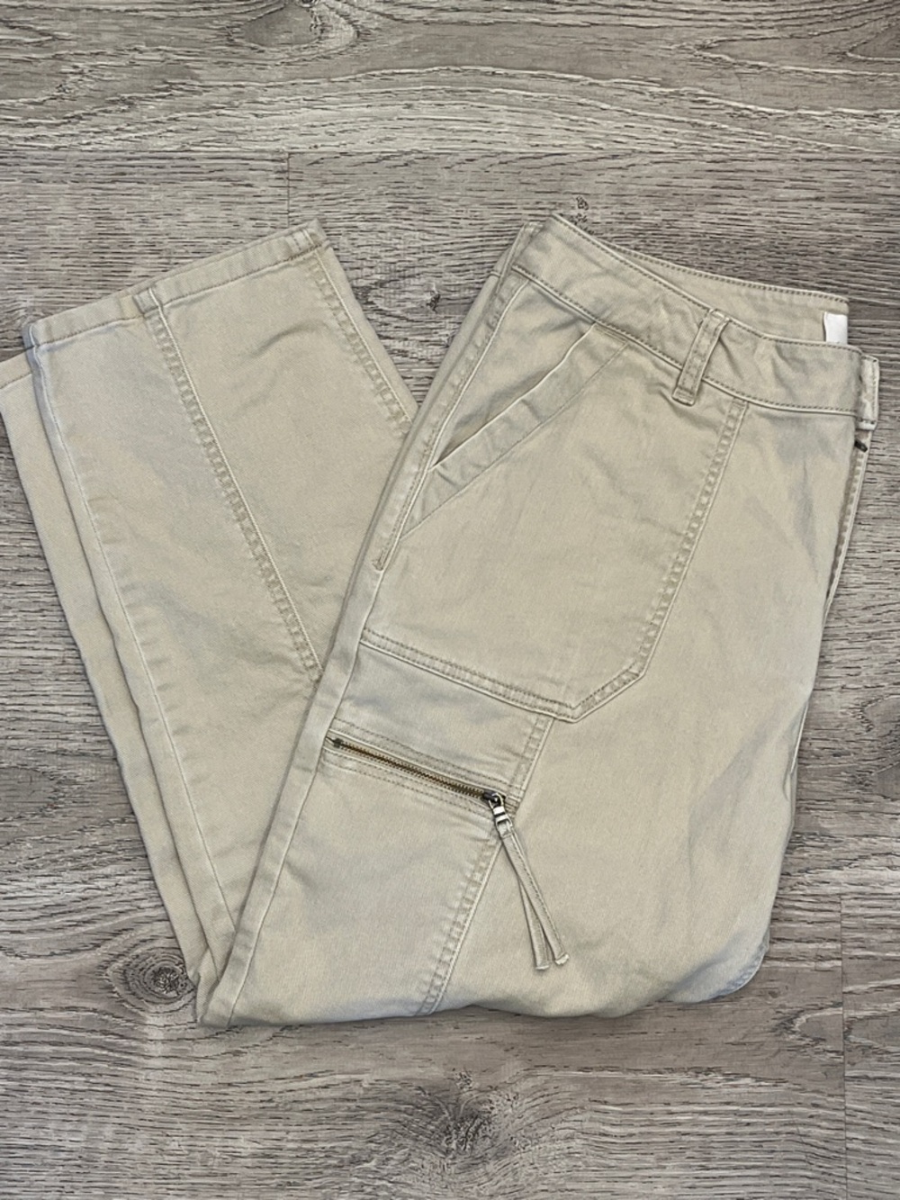Habitual Women's Beige Cropped Cargo Jeans